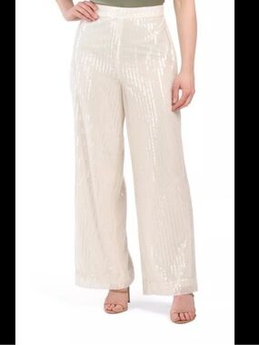 House of Harlow 1960 Cream Sequin Wide-Leg Trousers